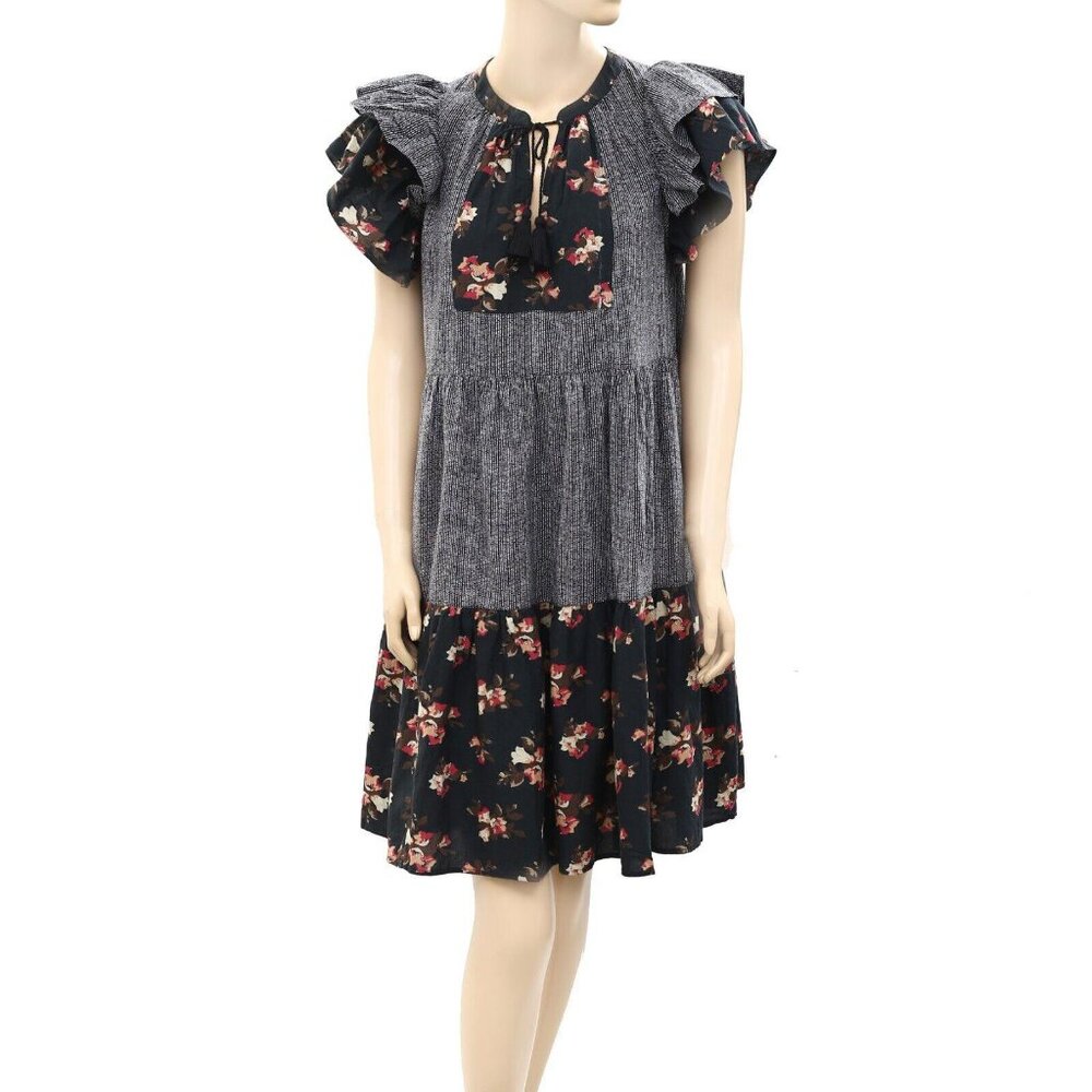 Ulla Johnson Ruffle Floral Printed Mini Dress Flutter Sleeves Cotton S 235109